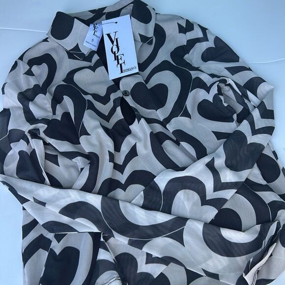 NWT ASOS | Violet Romance | Collared Mesh Mini Dress in Heart Print - Picture 5 of 8